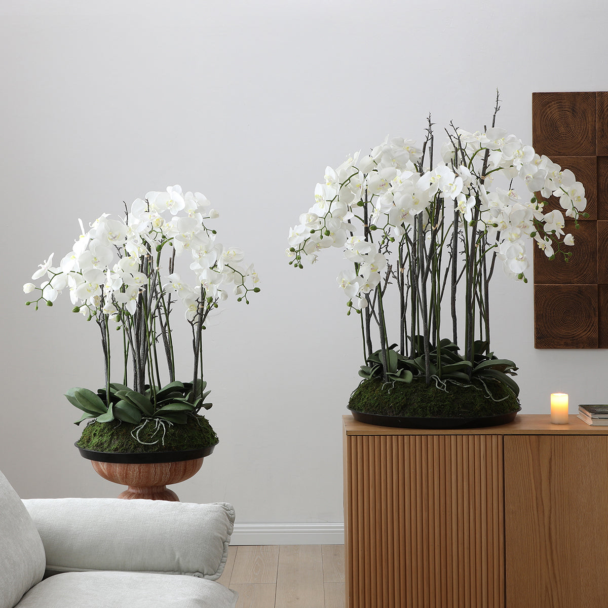Composizione d'Orchidée Artificielle con mousse 90cm