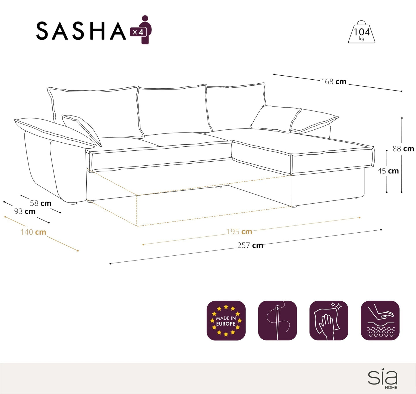 Canapé Convertibile Angolo Droit Sasha