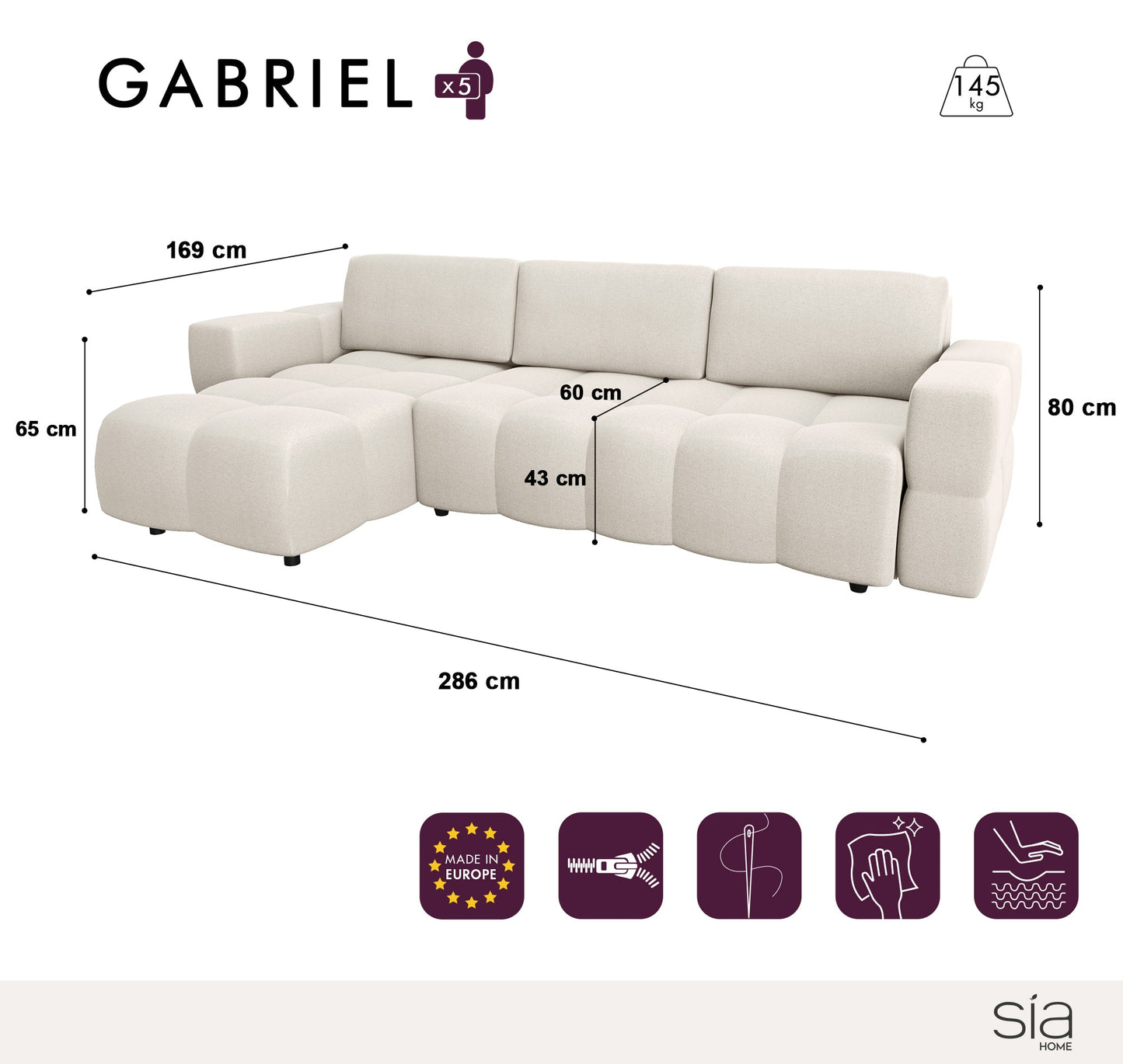 Canapé Convertibile Angolo Droit Gabriel