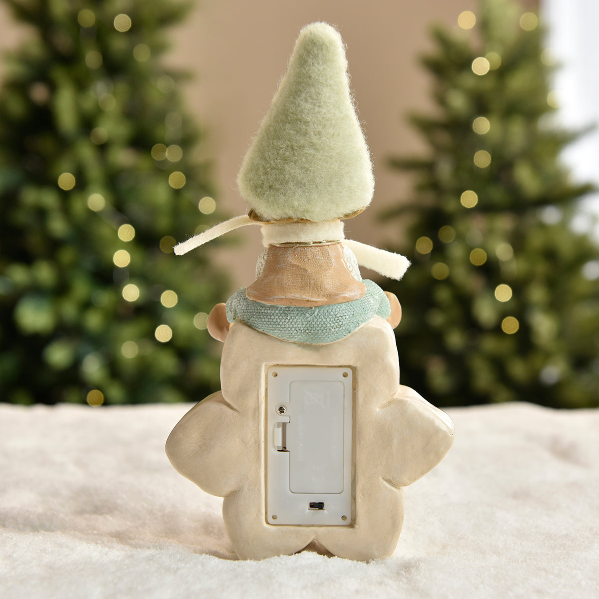Figurina di Noël Garçon à bonnet vert sur Flocon LED