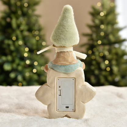 Figurina di Noël Garçon à bonnet vert sur Flocon LED