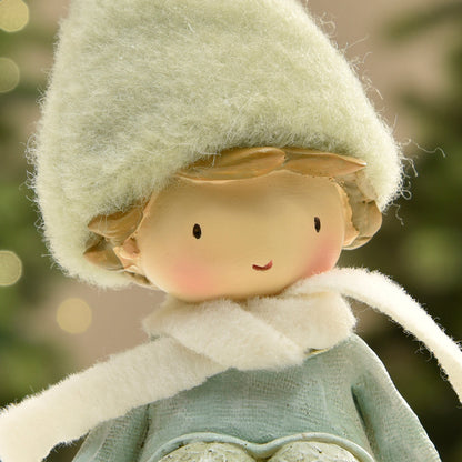Figurina di Noël Garçon à bonnet vert sur Flocon LED