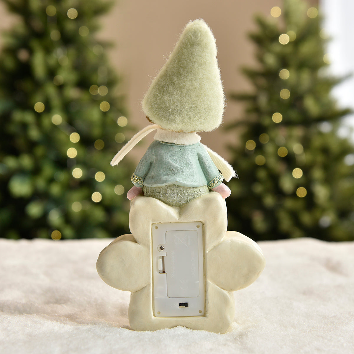 Figurina di Noël Garçon à bonnet vert sur Flocon LED